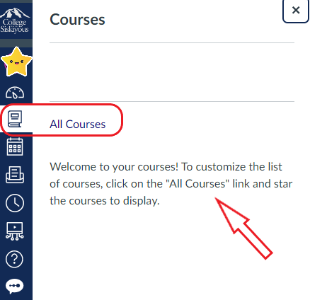 canvas main menu showing courses icon 